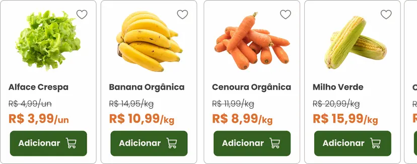 Exemplo de e-commerce,cards de produtos